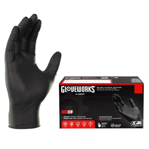 GLOVEWORKS Nitrile Gloves Disposable Latex Free 5 mil Black for Cleaning | Ideal for Cooking Food Prep Business and Household Use, Bulk Purchasing Options, Suitable for Extended Duration Use - size: X-Large, style: 1 Box of 100