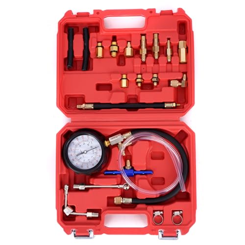 MOCA Fuel Injection Pressure Tester Kit 0-140PSI/ 0-10 Bar, Fuel Pump Pressure Tester Gauge Kit Car Tools for Gasoline Car Truck Motorcycle Diagnostic Tool (Red)