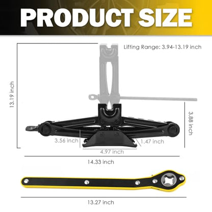 1.5T Scissor Jack for Car,Heavy Duty Scissor Car Jack Kit with Saving Effort Ratchet Wrench,Portable Tire Jacks Kit for Cars as Cars Emergency Tool Lift Range 3.94-13.19"
