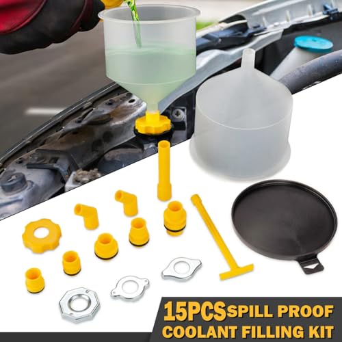 15Pcs Coolant Funnel Kit Spill Proof Cooling Fluid Bleeder Adapter for Car Yacht Boat Universal Fit Durable ABS Silver