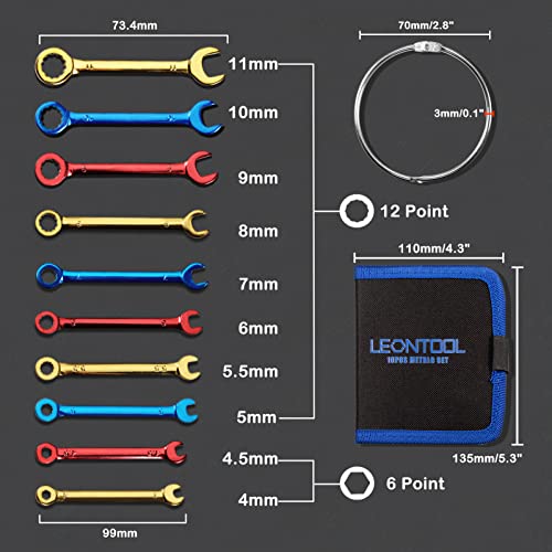 Small Wrench Set Metric 10 PCS 4-11mm Color Plated Open and Box End Mini Wrenches Combination Wrench Set with Key Ring Ignition Wrench Set with Portable Storage Pouches - style: Metric