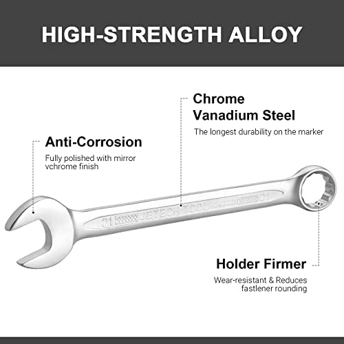 Jetech 21mm Industrial Grade Combination Wrench, Chrome Vanadium Steel, 12-Point Design, 15-Degree Offset, Sand Blasted Finish, Forged, Heat-Treated, Metric - size: 21mm
