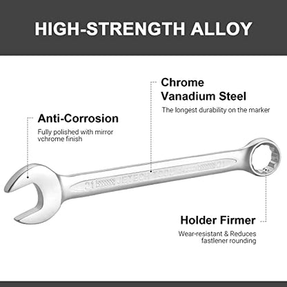 Jetech 21mm Industrial Grade Combination Wrench, Chrome Vanadium Steel, 12-Point Design, 15-Degree Offset, Sand Blasted Finish, Forged, Heat-Treated, Metric - size: 21mm