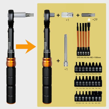 Bike Torque Wrench Set, 2-20 Nm, 35-Piece Kit with 1/4" Drive Click Ratchet Wrench and Bits