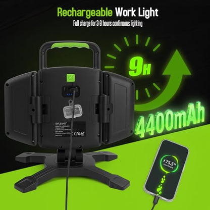 SYLSTAR 30W Rechargeable LED Work Light, 3000LM Magnetic, 5 Modes, 360 Rotatable & Foldable, Waterproof for Garage, Job Site, Camping, Car Repairing - color: Green
