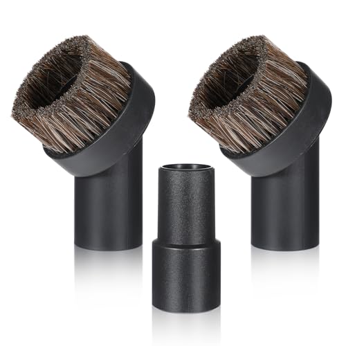 Horse Hair Brush Vacuum Attachment Set 3PCS, Round Dusting Brush for 1.25 Inch Hose, Soft Bristle Vacuum Attachments for Carpet Upholstery Cleaning, Canister Stick Vacuums Accessories