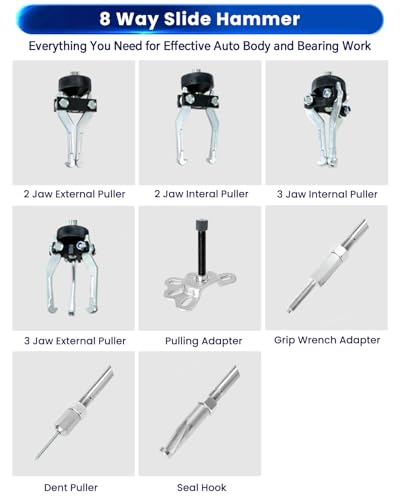 ATPEAM 17pcs Slide Hammer Dent Puller Set, 5lb Slide Hammer Axle Bearing Dent Hub 2 3 Internal External Gear Puller Set Auto Body Truck Repair Took Kits - size: 17pcs Slide Hammer