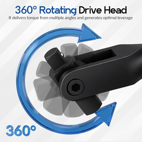 16-Inch Dual Drive Breaker Bar, 3/8" and 1/2" Drive, 360° Rotatable Head with Spring-Loaded Detent Ball