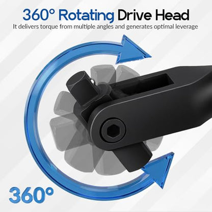 16-Inch Dual Drive Breaker Bar, 3/8" and 1/2" Drive, 360° Rotatable Head with Spring-Loaded Detent Ball