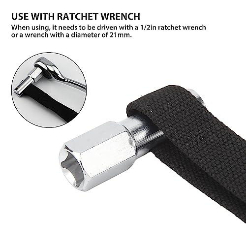 Professional Grade Adjustable Nylon Oil Filter Strap Wrench 1/2 Drive - Strap Wrench Heavy Duty, Chrome-Plated Steel Construction, Up to 120mm Filters for Finally Engine Maintenance