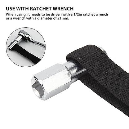 Professional Grade Adjustable Nylon Oil Filter Strap Wrench 1/2 Drive - Strap Wrench Heavy Duty, Chrome-Plated Steel Construction, Up to 120mm Filters for Finally Engine Maintenance