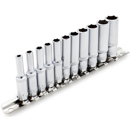 DAKCOS 11 Piece 1/4-Inch Drive Metric Deep Socket Set 4-13MM Lenth 50mm - size: 1/4"|SW 4-13 mm