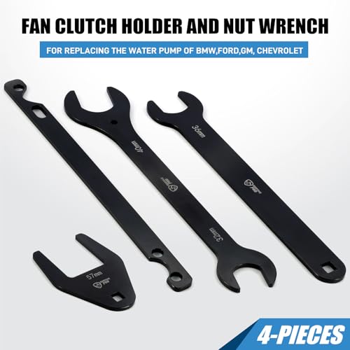 SMOTIVEPRO 4-Piece Fan Clutch Removal Tool Kit, 32mm 36mm 40mm 57mm Fan Clutch Wrench and 15" Water Pump Pulley Holder Removal Tool for BMW, Ford, GM, Dodge,Jeep - size: 4Pcs Fan Clutch Wrench Set