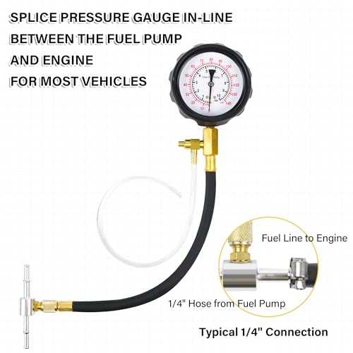 0-140PSI Pressure Tester Gauge Kit Car Tools with Gauge Tester Kit Gas Oil Pressure Tools for Cars and Trucks， TU-114 Fuel Pressure Tester Kit，Test Gasoline Fuel Pump Pressure