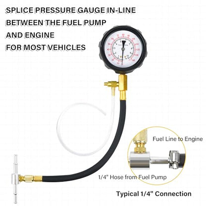 0-140PSI Pressure Tester Gauge Kit Car Tools with Gauge Tester Kit Gas Oil Pressure Tools for Cars and Trucks， TU-114 Fuel Pressure Tester Kit，Test Gasoline Fuel Pump Pressure