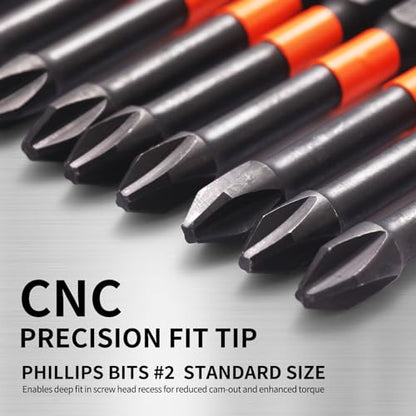 10-Pack Phillips Bits #2 Impact, 6-Inch Long Magnetic Phillips Head Drill & Screwdriver Bits, PH2 Premium S2 Steel 1/4" Hex Shank for Impact Drivers, Professional & DIY Use - color: 6'' Ph2 10-pcs