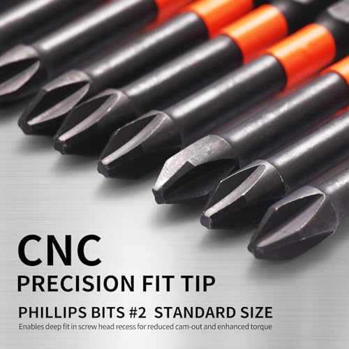 DYRECELVE 10-Piece Phillips Bits #2 Impact, 6-Inch Long Screwdriver Bits | Magnetic PH2 Phillips Head Drill Bits, S2 Steel, 1/4" Hex Shank for Impact Drivers and Tight-Reach Repairs - color: 6'' Ph2 10-pcs