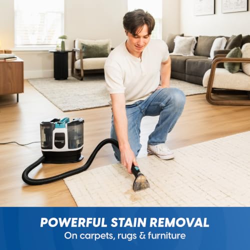 Vacmaster 30 Series Mini Portable Carpet & Upholstery Spot Cleaner Machine | 16KPa Power Suction includes tough stain tool and hose cleaner for Pets, Area Rugs and Couches - color: Denim