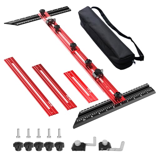 Stair Tread Template Tool – Stair Tread Gauge Jig, Aluminum Alloy Measuring and Scribe Tool for Accurate Angle, Depth, and Length Measurement of Stairs, Risers, and Partitions - color: BlackRed