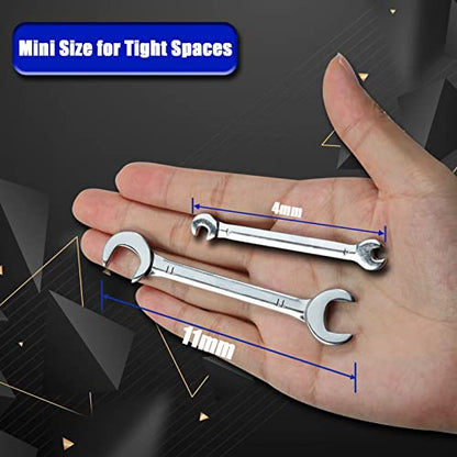 SPEEDWOX Mini Double Open End Wrench Set Metric 4mm-11mm 10pcs Super-Thin Angle Head Spanner with Storage Pouch for Assembling Furniture Small Equipment Silver GDOMW10-1394 - size: Double Open End Metric 10-Piece