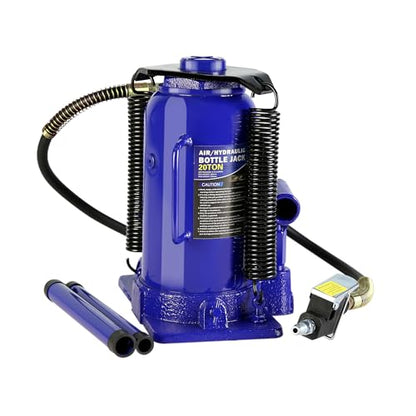 20 Ton Air Hydraulic Bottle Jack, Pneumatic Quick Lift Welded Car Bottle Jack,10.2-20.1 inch Lifting Range Manual Handle and Air Pump,Heavy Duty Auto Truck Travel Trailer Repair Lift,Blue - color: Blue-n, size: 20 Ton