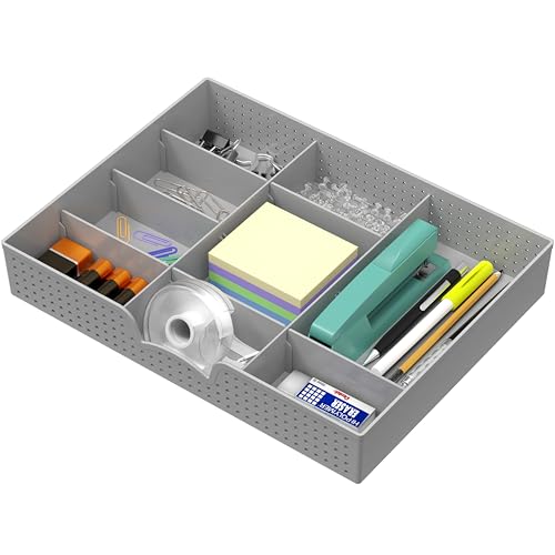 Simple Houseware Drawer Organizer Tray, 9 Adjustable Compartments, Gray | For Office, Makeup, and Craft Drawer or Desktop Storage - color: Gray, size: 1 Pack