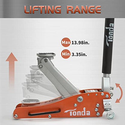TONDA Low Profile Floor Jack, 2 Ton Aluminum and Steel Hydraulic Car Jack with Dual Pump System, Rapid Lift, Orange - color: 2T Orange