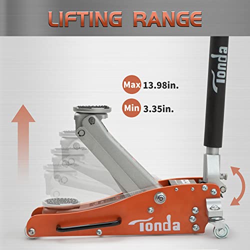 TONDA Low Profile Floor Jack, 2 Ton Aluminum and Steel Hydraulic Car Jack with Dual Pump System, Rapid Lift, Orange - color: 2T Orange