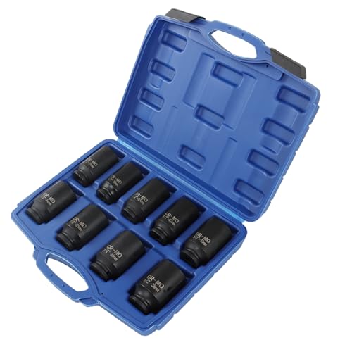 labwork 9Pcs Deep Impact Socket Set 1/2 Inch Drive Metric Axle Hub Nut Socket 29-38mm for Removing and Mounting Axle Nuts
