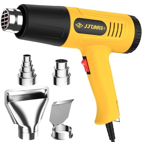 Heat Gun 1300W for Vinyl Wrap,Crafting,Shrink Tubing,Paint,Epoxy Resin,Candle Making,Adjustable Temperature,Overload Protection Hot Air Gun Kit Nozzles (Yellow, Two-Gear Button Temperature Control)