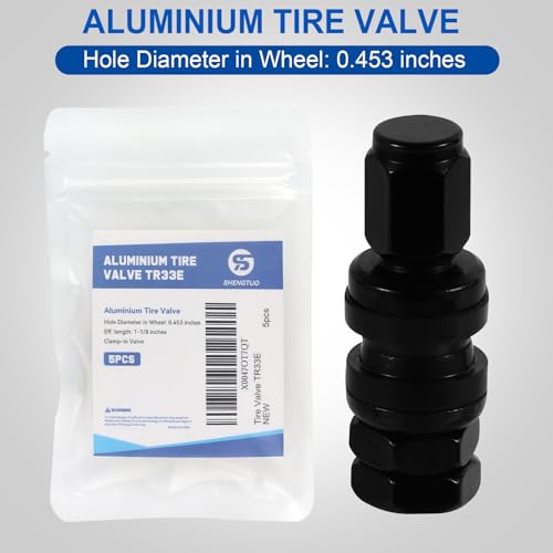 TR33E/VS33 Black Tubeless Metal Clamp-in Valve Stems, 0.453" /11.3mm+0.4mm Valve Hole Dia, Length 1.3", Aluminum Alloy, Pack of 5 - size: TR33E 5pcs