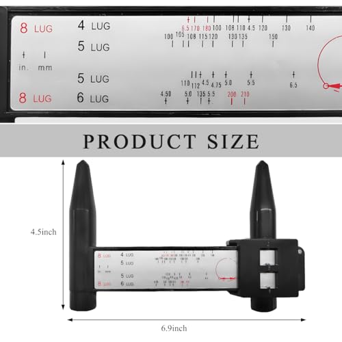 Wheel PCD Gauge, Wheel Rim Bolt Pattern Measuring Tool PCD Ruler for Quick Measurement, Universal Wheel Stud Lug Bolt Pattern Gauge for 4 5 6 8 Holes Sliding Caliper