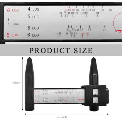 Wheel PCD Gauge, Wheel Rim Bolt Pattern Measuring Tool PCD Ruler for Quick Measurement, Universal Wheel Stud Lug Bolt Pattern Gauge for 4 5 6 8 Holes Sliding Caliper