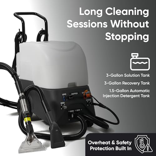 Dapper Commercial Carpet and Upholstery Extractor Cleaning Machine with Steam, Spray-Vacuum, Blower & Mite Remover. — Designed for Deep Cleaning. Dual Separate Circuit Power Cords - size: 3 Gal