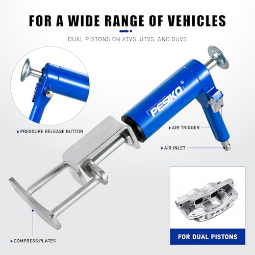 Pneumatic Dual-Piston Caliper Brake Caliper Compression Tool | Air Operated, Heavy Duty, Brake Piston Compressor, Easy Brake Pad Replacement