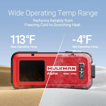Hulkman Alpha,Ultra Red,1000A 37Wh Jump Starter,10000mAh Power Bank, Portable,12V Jump Box with Jumper Cables,45-Min Full Recharge,24-Month Standby,Easy Start,IP65,LED Display,for 6.5L Gas/3.0L Diesel - style: 1000A&37Wh