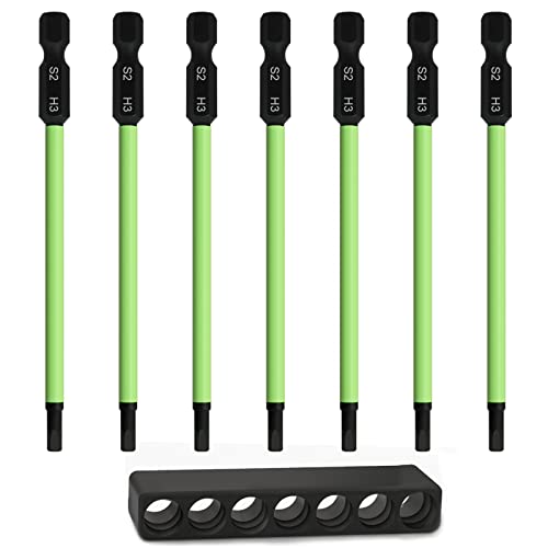 7Pcs 1/4" Hex Head Allen Wrench Drill Bits, 3.94" Long Metric 3mm Hex Key Drill Bit Set, Magnetic Tips Screwdriver Socket Bit Set for Ikea Type Furniture (S2 Steel) - color: Set 6: 7pcs 3mm, 100mm Green