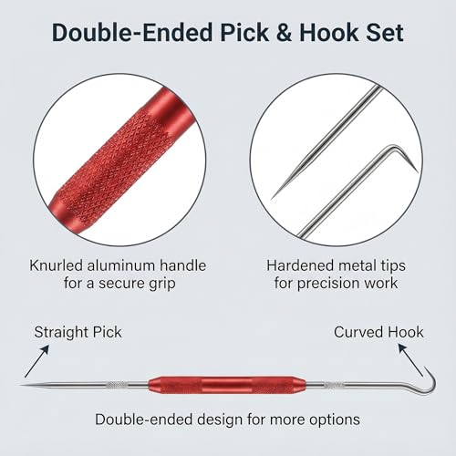 4Pcs Hook and Pick Set with Double Pointed Scribe, Auto Oil Metal Pick, O Ring Seal Puller, Hooked Scriber Marking Tools for Carpenter, Machinists, Technicians (Red & Blue, 2 Sets)