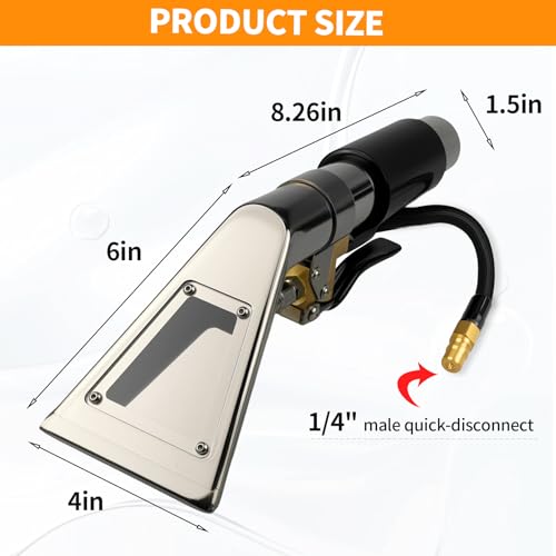 Upholstery Carpet Extractor Wand with Viewing Window for Mytee/Shop Vac | 1.5" Stainless Detailing Hand Wand, Brass valve, 1/4" Quick Disconnect, for Car Seats, Mattress, Furniture Stain Cleaning