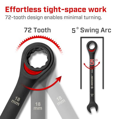 ironcube 24-Piece Ratcheting Wrench Set: Metric & SAE - 8mm to 19mm & 1/4" to 3/4" - 72 tooth - Chrome Vanadium Steel - Tough Balck - with Organizer - size: 24 Piece SAE&METRIC