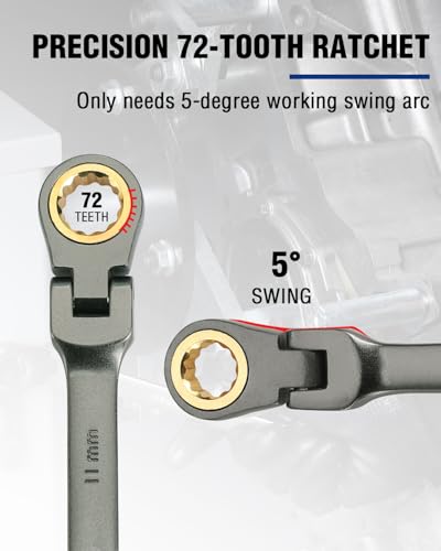 WORKPRO 11 mm Flex-Head Ratcheting Combination Wrench, Cr-V Constructed, Nickel Plating, 72-Teeth, 12 Point Design, Metric - size: 11 mm, style: Nickel Plating