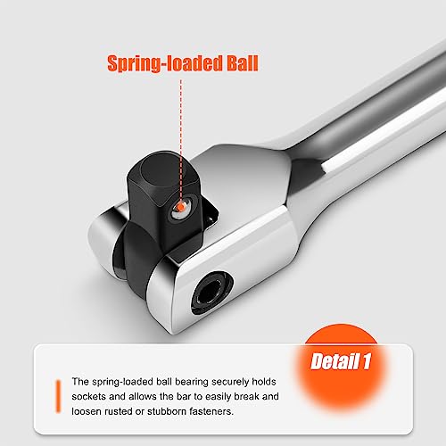 Matework 3/8'' Drive Breaker Bar, 10 Inches Long Extension Breaker Bar with 180-Degree Cr-V Flex Head and Engraved Non-slip Handle, Polished Finish, Home Use Socket Wrench - style: 3/8'' Drive (10-inch)