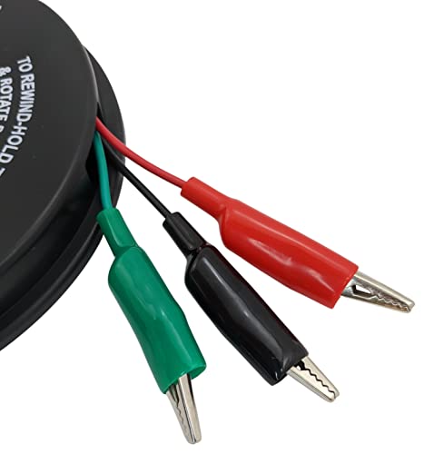 3 Wire 20 Foot Retractable Test Leads, Red/Black/Green 18 Gauge Wire with Alligator Clips on Each End, Ideal for Electrical Troubleshooting Cars, Trailers, Boats - EX ELECTRONIX EXPRESS