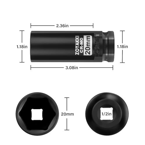 1/2" Drive 20mm Deep 6 Pt CR-MO Metric Impact Socket for Axle Nuts - size: 20mm, style: 1/2" Drive Deep