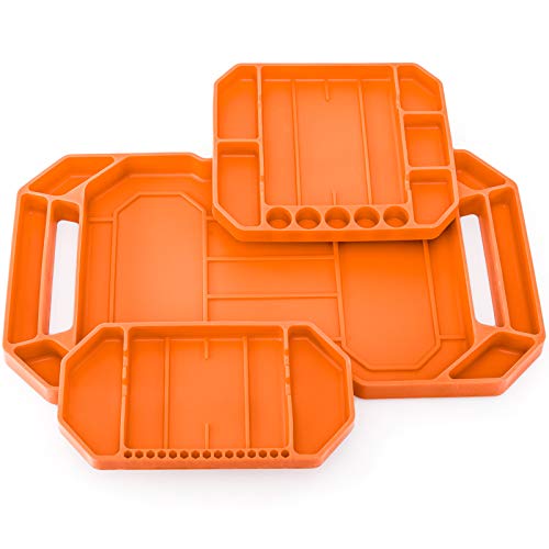 3pcs Large Non-Slip Flexible Silicone Tool Tray, Mechanic Tool Mat, Tool Organizer, Tool Storage, Tool Holder, Grip Mats, No Magnets, Christmas Day Gift for Men, Father’s Day Gift - color: Orange