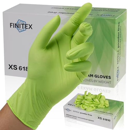 FINITEX Nitrile Disposable Gloves - Green 3.5mil 100/1000PCS Powder-Free Latex-Free Medical & Food Use - color: Green (X-small 100)