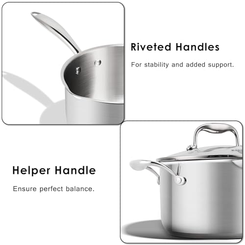 Rorence Stainless Steel Saucepan Sauce Pan with Pour Spout & Glass Lid with Strainer - 3.7 Quart - size: 3.7 Quart