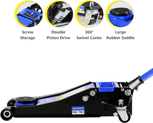 3 Ton Low Profile Floor Jack, Heavy Duty Floor Jacks with Dual Pistons Quick Lift Pump, Steel Car Jack Adjustable Height 3.3"-18.5", Hydraulic Trolley Floor Jack 3 Ton/6600 LBS Capacity, Blue - color: Blue - 3 Ton(Dual Pump), Lift 3.3"-18.5"