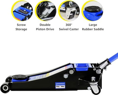 3 Ton Low Profile Floor Jack, Heavy Duty Floor Jacks with Dual Pistons Quick Lift Pump, Steel Car Jack Adjustable Height 3.3"-18.5", Hydraulic Trolley Floor Jack 3 Ton/6600 LBS Capacity, Blue - color: Blue - 3 Ton(Dual Pump), Lift 3.3"-18.5"