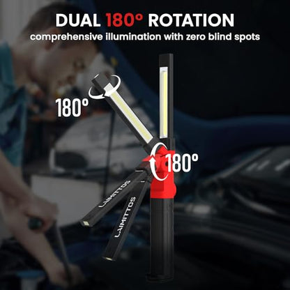 Rechargeable Work Light 2200mAh Magnetic LED Work Light Flashlight Mechanic Light Tool for Men Him, Foldable Lamp with Hook for Car Repair Emergency BBQ Grill (2 Pack) - style: 350 Lumens + 350 Lumens